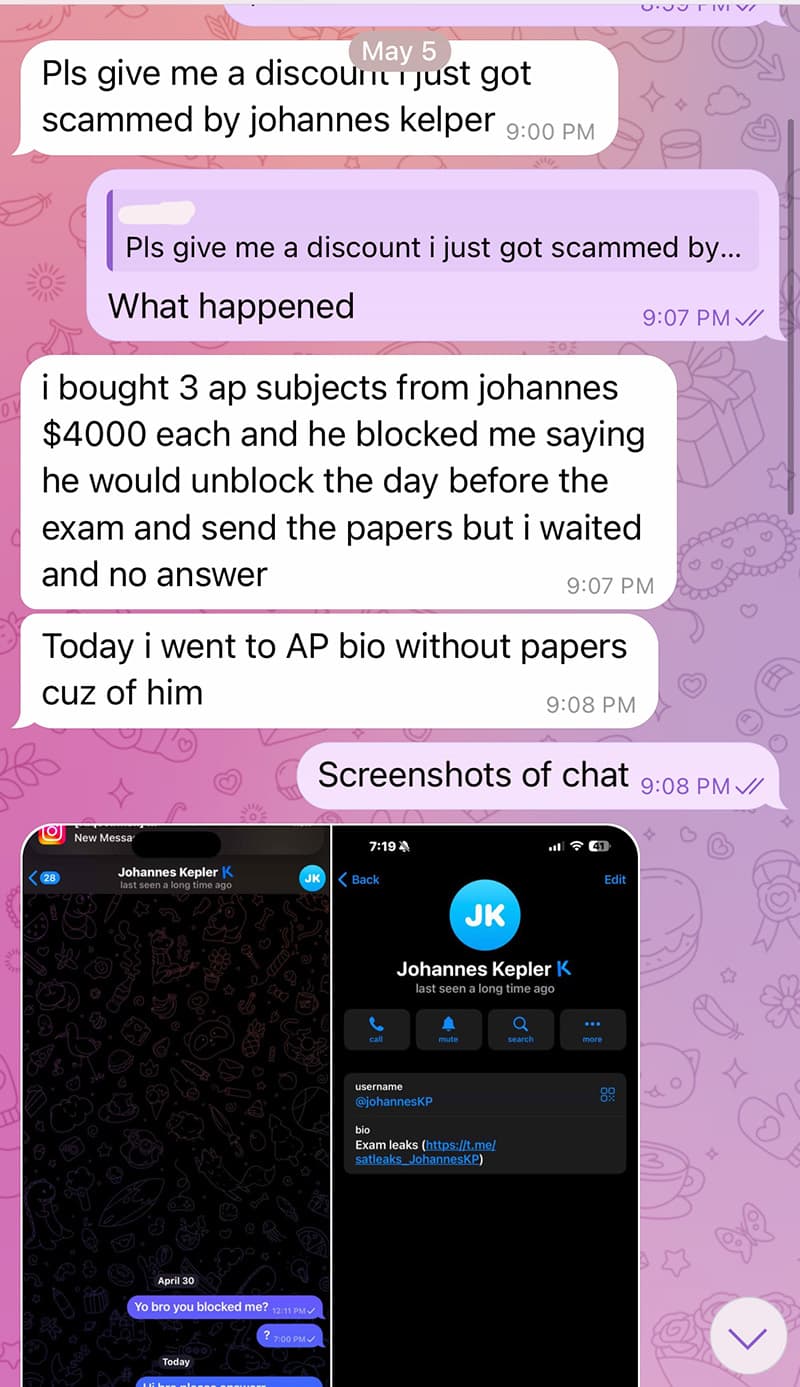 Johannes Kepler AP Exam Scam – Victim Lost $13,850