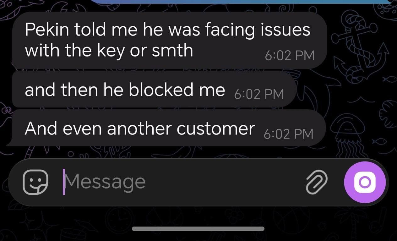 Pekin Exam Answers scam victim – facing issues with the key, then he blocked me and another customer